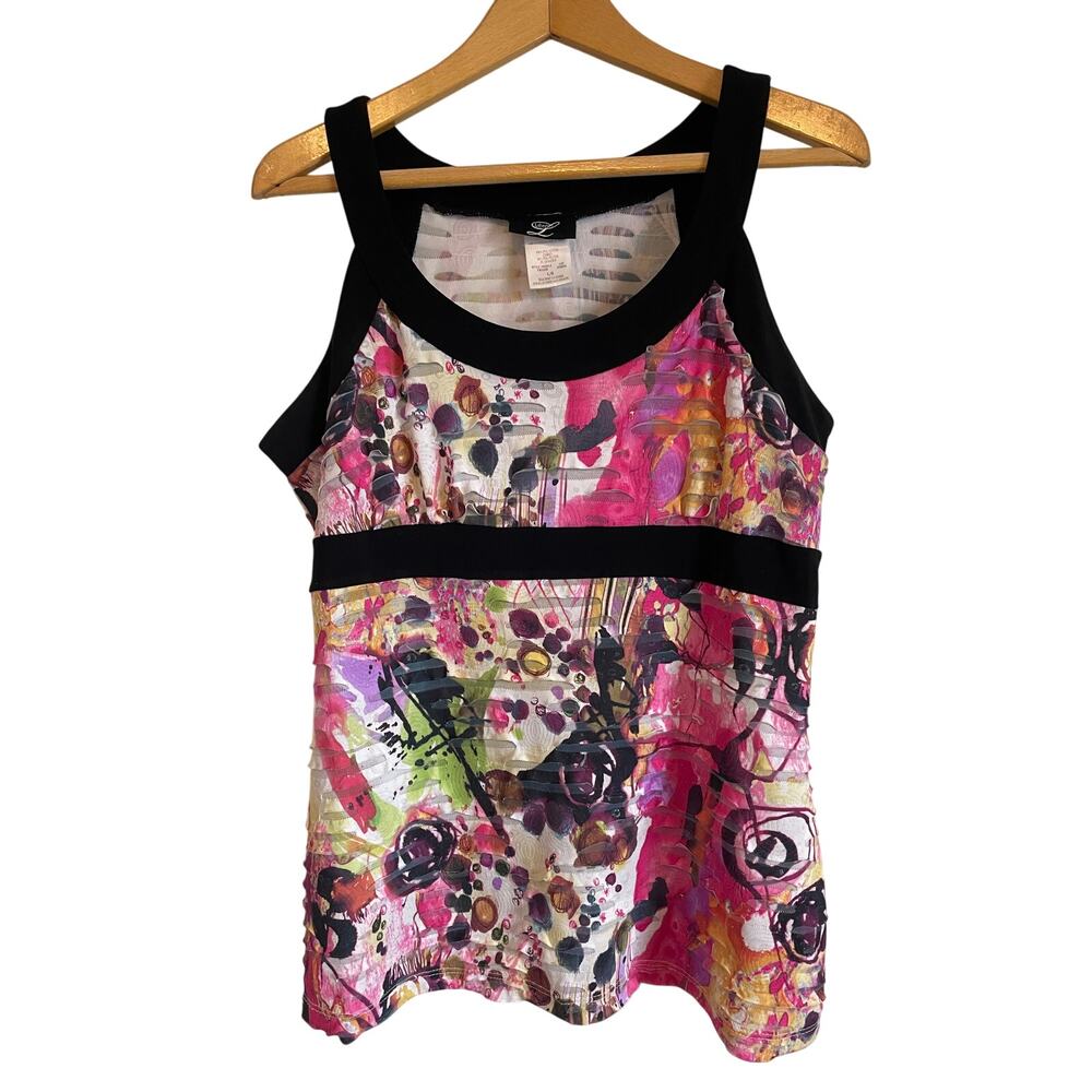 Libra babydoll tank top colorful stretchy sleeveless distressed art y2k Size L